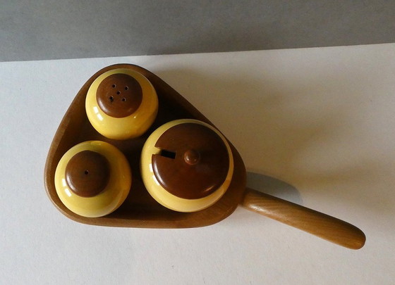 Image 1 of Small cruet by Jie Gantofta, design Anita Nylund, Sweden 60-70s, ceramic and teak