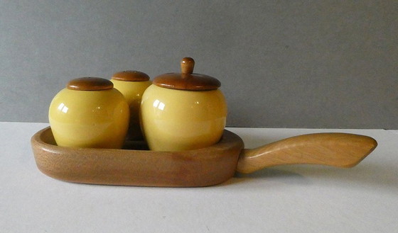 Image 1 of Small cruet by Jie Gantofta, design Anita Nylund, Sweden 60-70s, ceramic and teak