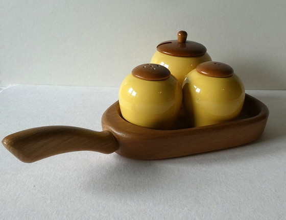 Image 1 of Small cruet by Jie Gantofta, design Anita Nylund, Sweden 60-70s, ceramic and teak