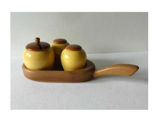 Small cruet by Jie Gantofta, design Anita Nylund, Sweden 60-70s, ceramic and teak