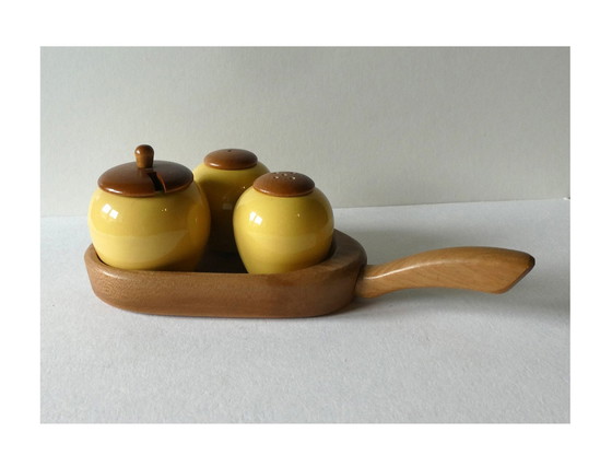 Image 1 of Small cruet by Jie Gantofta, design Anita Nylund, Sweden 60-70s, ceramic and teak