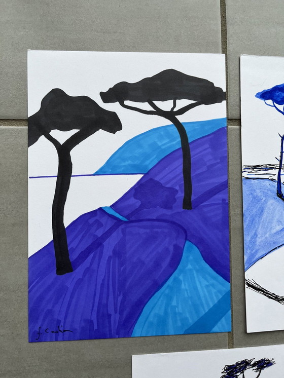 Image 1 of Set of 5 Sketches on 250g White Paper. Format 21x14.5 cm.