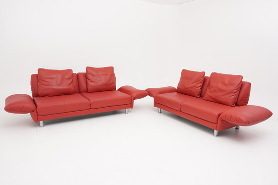 Image 1 of Rolf Benz 510 three-seater two-seater couch sofa leather red multifunctional