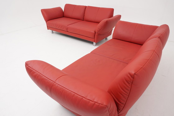 Image 1 of Rolf Benz 510 three-seater two-seater couch sofa leather red multifunctional