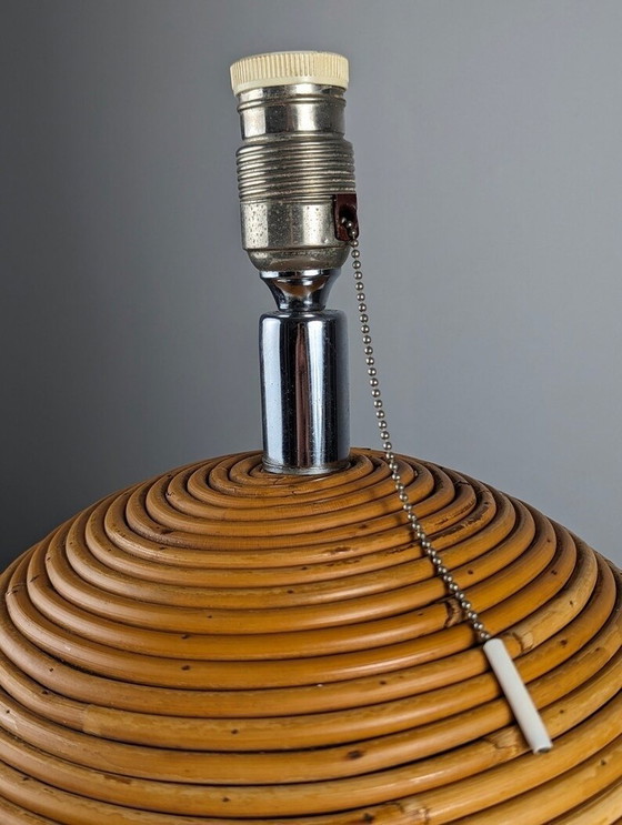 Image 1 of Gabriella Crespi Style Sphere Rattan Table Lamp, 1970S