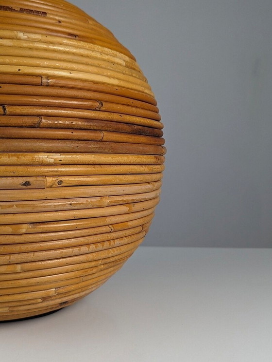 Image 1 of Gabriella Crespi Style Sphere Rattan Table Lamp, 1970S