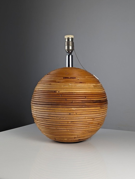 Image 1 of Gabriella Crespi Style Sphere Rattan Table Lamp, 1970S