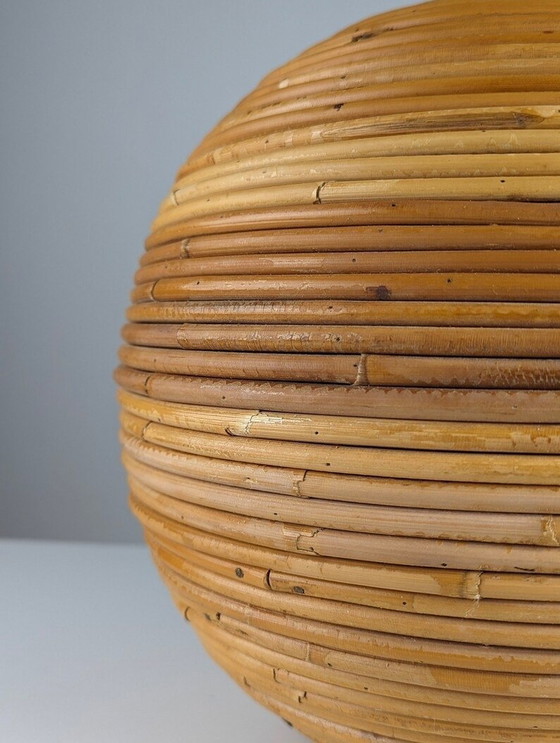 Image 1 of Gabriella Crespi Style Sphere Rattan Table Lamp, 1970S