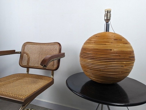 Gabriella Crespi Style Sphere Rattan Table Lamp, 1970S