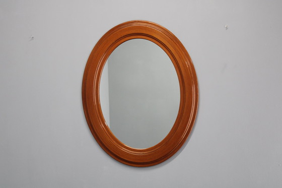 Image 1 of 1970S Oval Wooden Mirror, Italy 