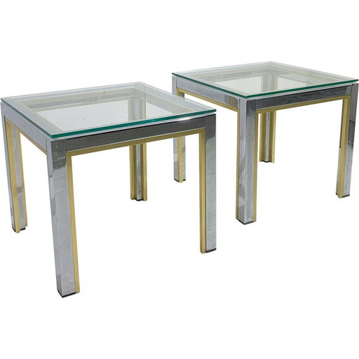 Pair of mid-century side tables in metal and glass, Italy 1970s