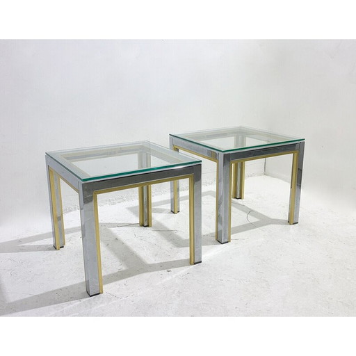 Pair of mid-century side tables in metal and glass, Italy 1970s