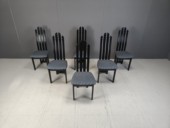 Image 1 of Post Modern Black Wooden Dining Chairs, 1980S