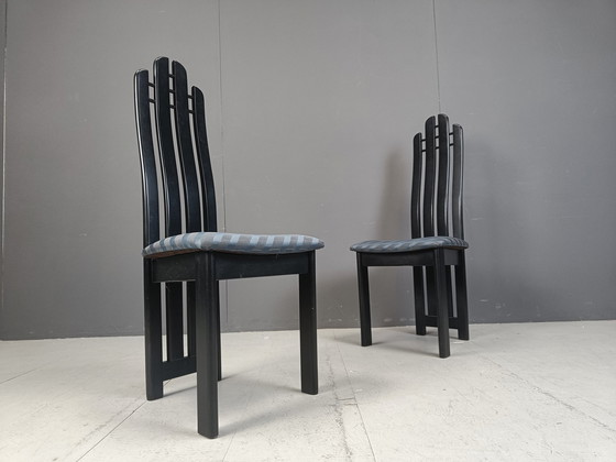 Image 1 of Post Modern Black Wooden Dining Chairs, 1980S