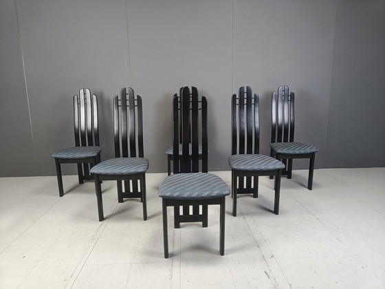 Image 1 of Post Modern Black Wooden Dining Chairs, 1980S