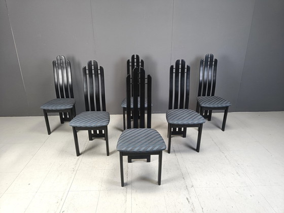 Image 1 of Post Modern Black Wooden Dining Chairs, 1980S