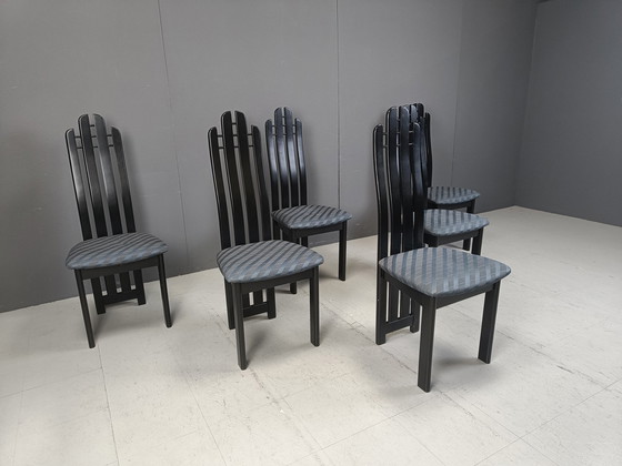 Image 1 of Post Modern Black Wooden Dining Chairs, 1980S