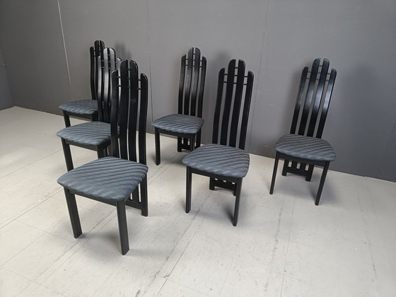 Image 1 of Post Modern Black Wooden Dining Chairs, 1980S