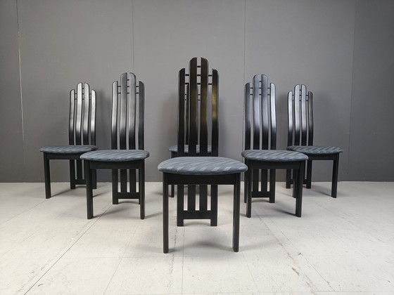 Image 1 of Post Modern Black Wooden Dining Chairs, 1980S