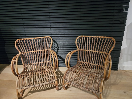 Image 1 of Lot de 2 fauteuils Rohe en rotin vintage