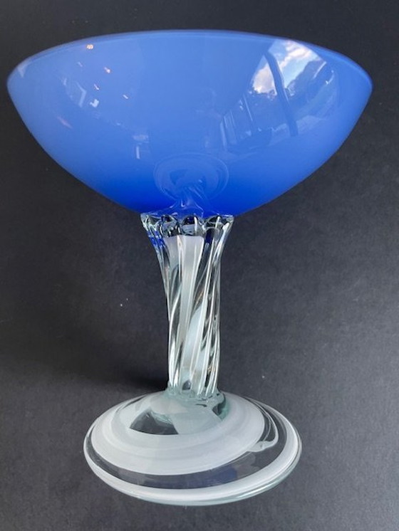 Image 1 of Elegant Chalice Of Blue, White And Transparent Murano Glass