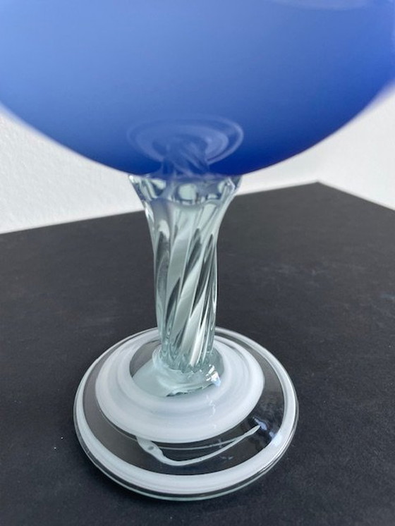 Image 1 of Elegant Chalice Of Blue, White And Transparent Murano Glass