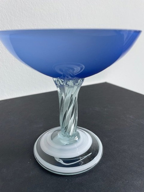 Image 1 of Elegant Chalice Of Blue, White And Transparent Murano Glass