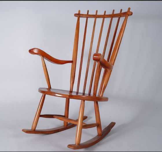 Image 1 of Highback Rocking Chair – De Ster Geldermalsen Vintage spijlen Schommelstoel