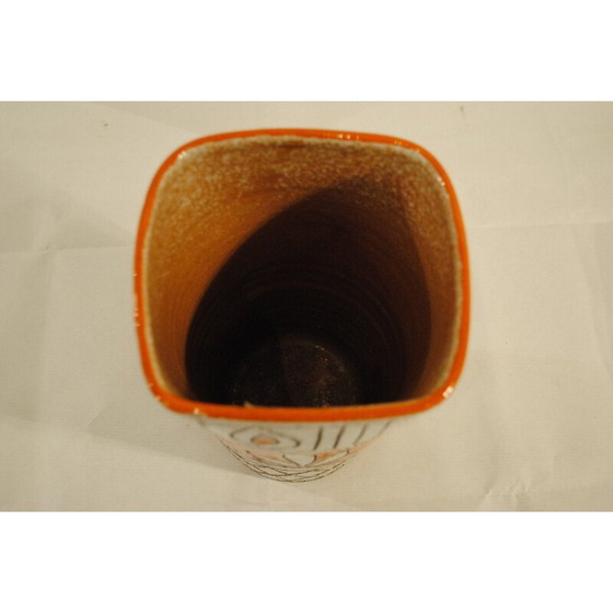 Image 1 of Vintage orange Sgrafitto vase with ceramic lion, 1950