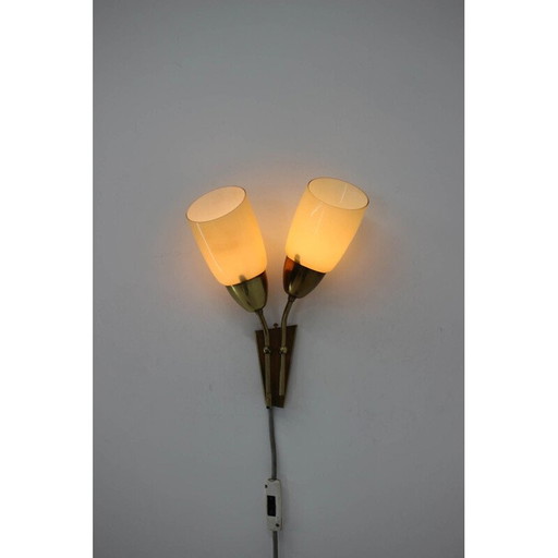 Vintage metal and gold brass wall lamp by Kmenicky Senov, 1950