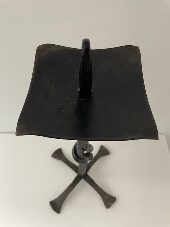 Image 1 of Candle Stand Vintage Brutalism Wrought Iron (43Cm High!)