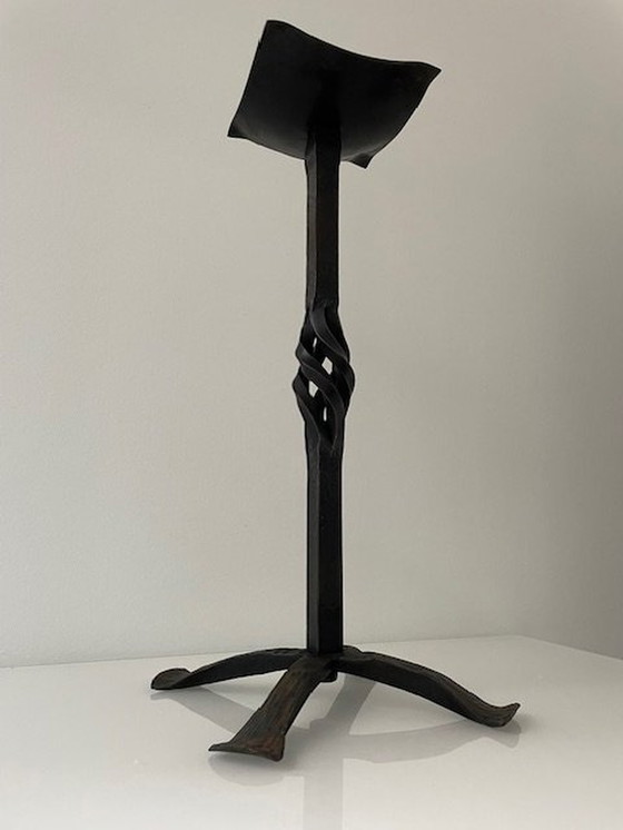 Image 1 of Candle Stand Vintage Brutalism Wrought Iron (43Cm High!)