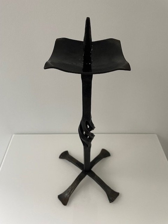 Image 1 of Candle Stand Vintage Brutalism Wrought Iron (43Cm High!)