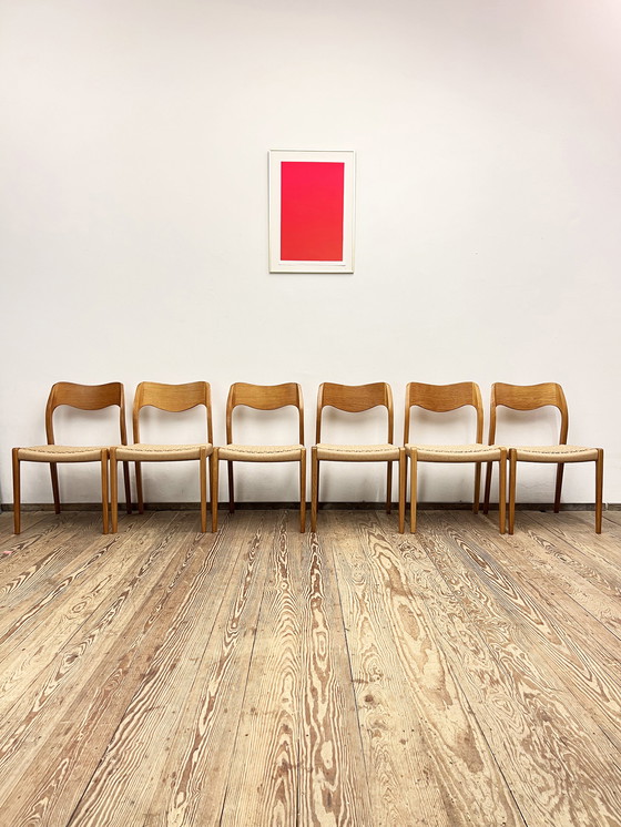 Image 1 of Mid-Century Danish Model 71 Chairs in Oak by Niels Otto Møller for J.L. Mollers, 1950s, Set of 6