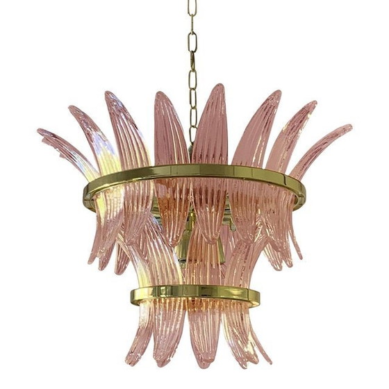 Image 1 of Contemporary Pink "Palmette" Murano Glass Chandelier