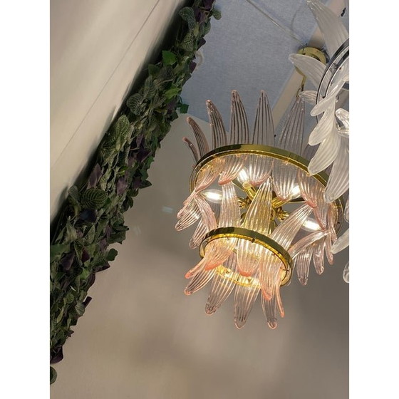 Image 1 of Contemporary Pink "Palmette" Murano Glass Chandelier