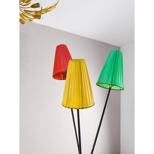 Vintage tripod floor lamp in iron bar, France 1950