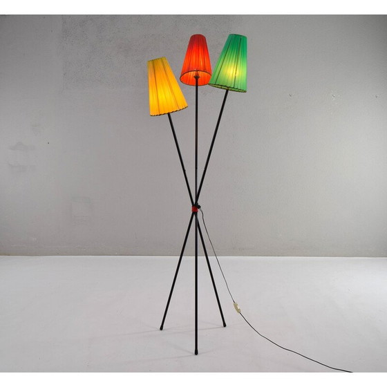 Image 1 of Vintage tripod floor lamp in iron bar, France 1950
