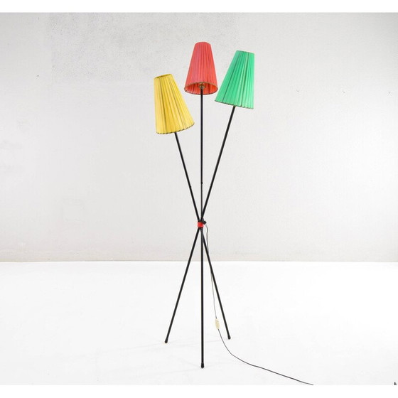 Image 1 of Vintage tripod floor lamp in iron bar, France 1950