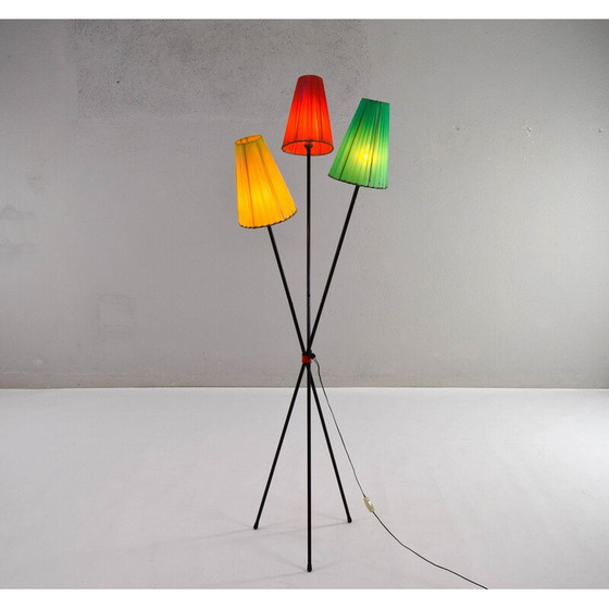 Image 1 of Vintage tripod floor lamp in iron bar, France 1950