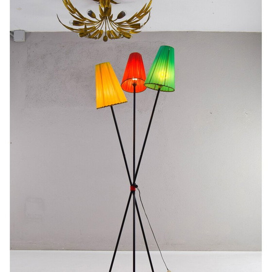 Image 1 of Vintage tripod floor lamp in iron bar, France 1950