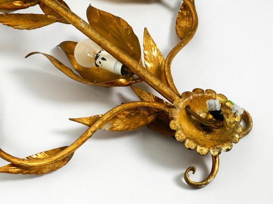 Image 1 of Rare 1970s large gilded Florentine wall lamp