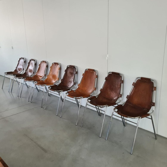 Image 1 of Set of 8 vintage leather dining chairs selected by Charlotte Perriand for Les Arcs, France 1960s