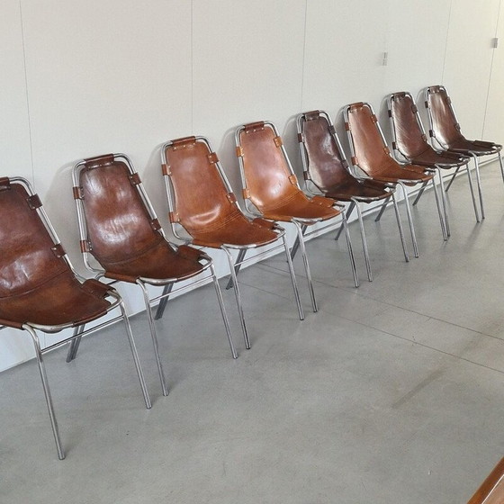 Image 1 of Set of 8 vintage leather dining chairs selected by Charlotte Perriand for Les Arcs, France 1960s