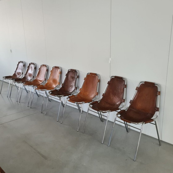 Image 1 of Set of 8 vintage leather dining chairs selected by Charlotte Perriand for Les Arcs, France 1960s