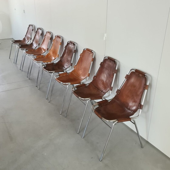 Image 1 of Set of 8 vintage leather dining chairs selected by Charlotte Perriand for Les Arcs, France 1960s