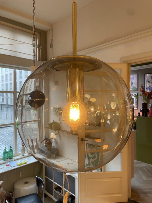 Large Ball Lamp, Smoke Glass, Glashutte Limburg 1970