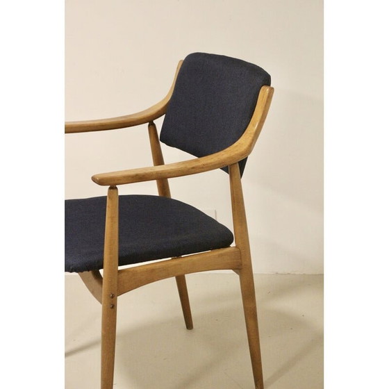 Image 1 of Vintage Scandinavian Yaya chair in beechwood and dark blue fabric, 1960s