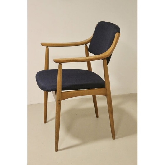Image 1 of Vintage Scandinavian Yaya chair in beechwood and dark blue fabric, 1960s