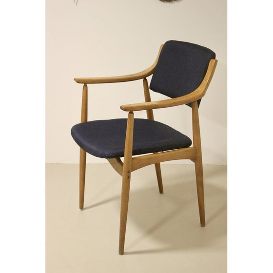 Image 1 of Vintage Scandinavian Yaya chair in beechwood and dark blue fabric, 1960s